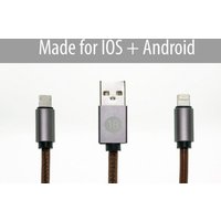 Concept 18 Leder-Ladekabel 2 in 1 fÃ¼r IOS und Android in schwarz